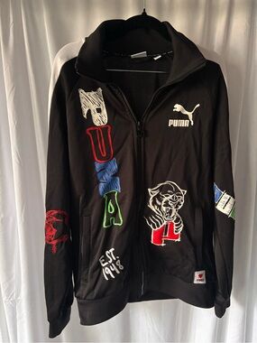 Puma Black Embroidered Graphic Zip Jacket & sweatpants tracksuit